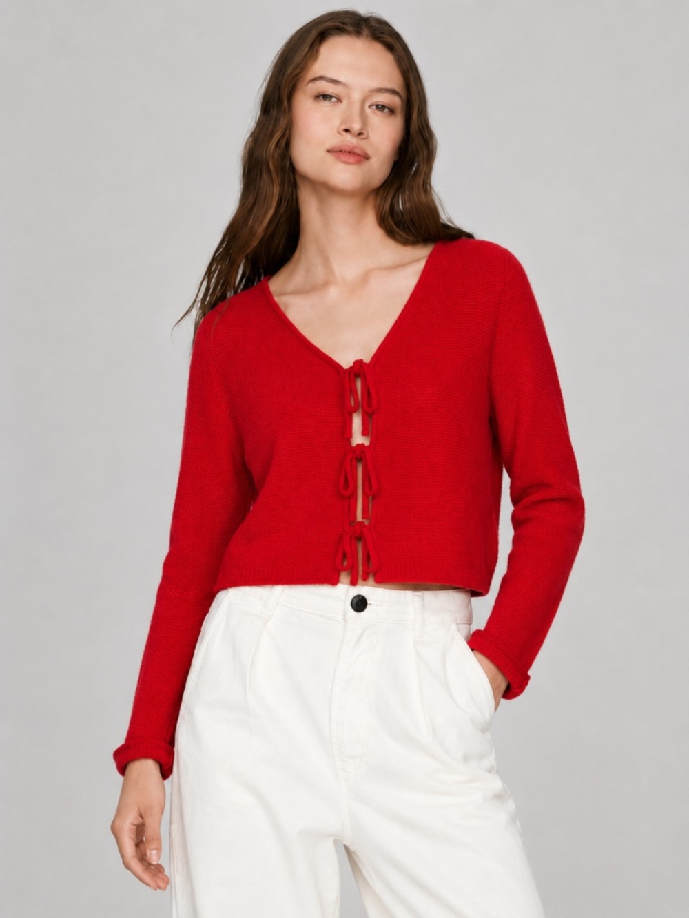 NWT Antonio Melani 100% Cashmere Tie-Front Cardigan Sweater Red Size M